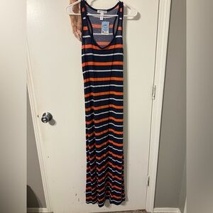 Ambiance Heathered Navy & Orange Striped Tank Dress